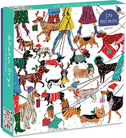 500-piece dog puzzle featuring various breeds in pet costumes