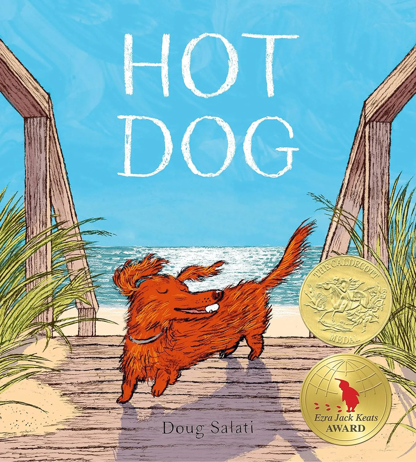 A cute, stylized illustration of a hot dog character looking overwhelmed in a busy city scene.