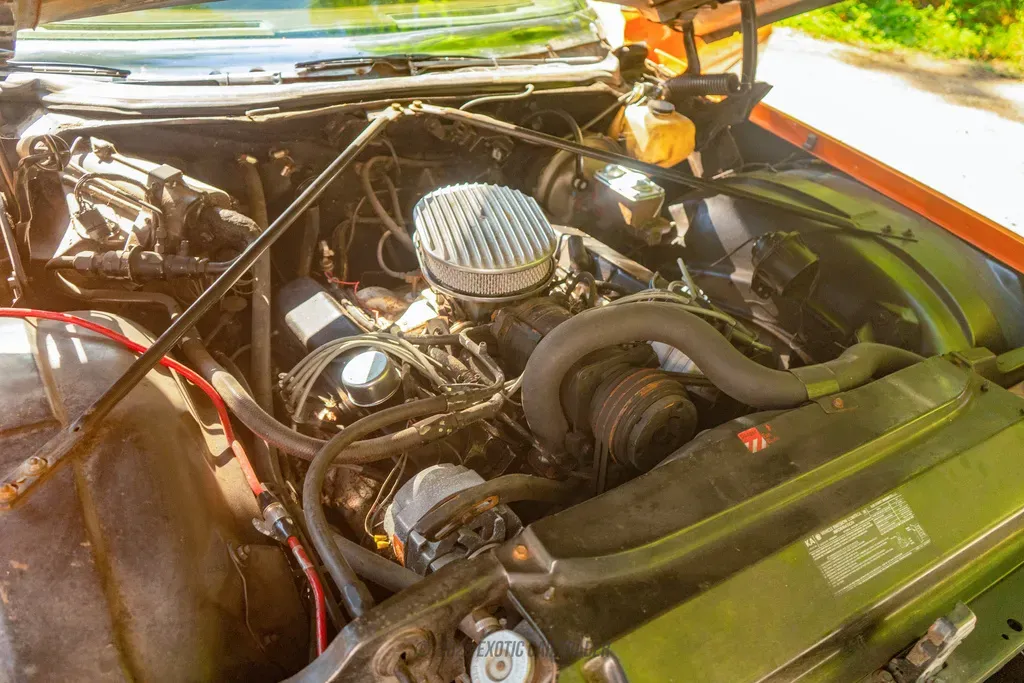 A detailed view of the V8 engine, highlighting its power and engineering.