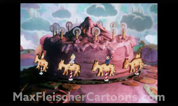 A joyful merry-go-round scene featuring children in Max Fleischer's Somewhere In Dreamland, highlighting its timeless wonder