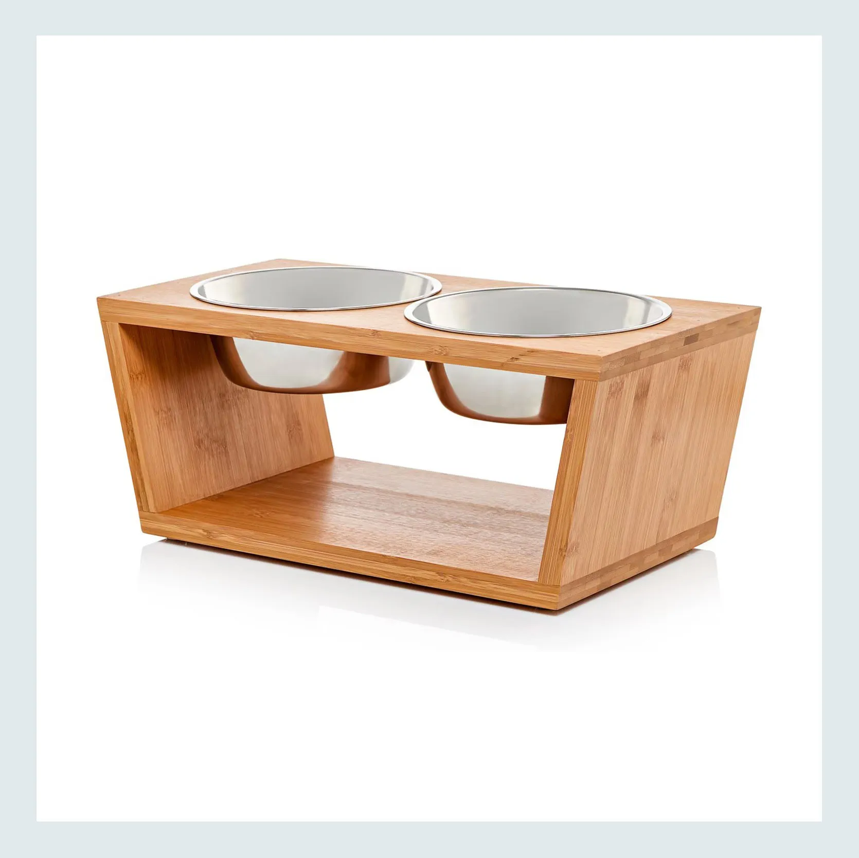 A modern raised dog bowl