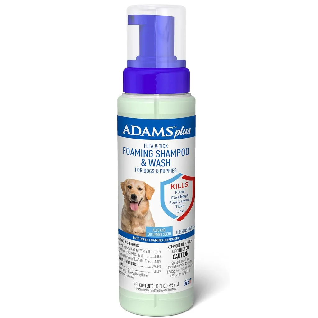 Adams Plus Flea &amp; Tick Foaming Shampoo &amp; Wash for Dogs &amp; Puppies (10 oz)
