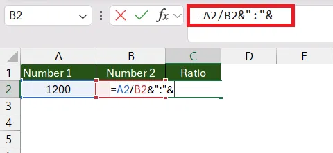 Add colon sign to create ratio in Excel