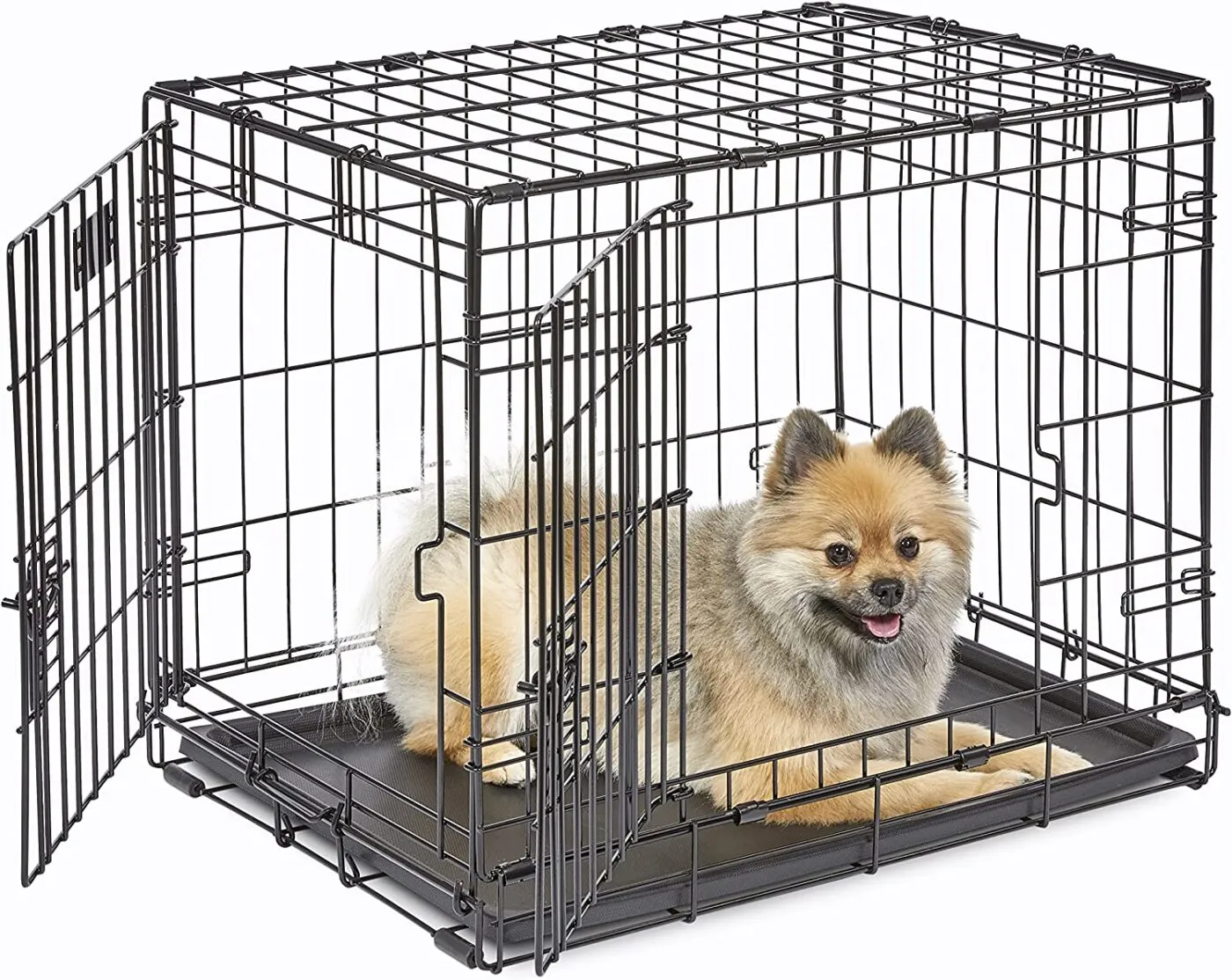 An adjustable wire dog crate