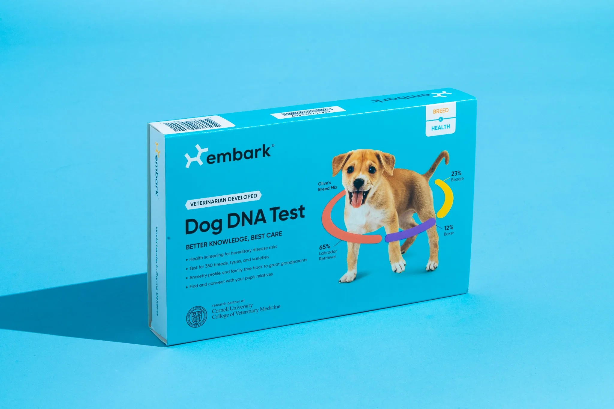An Embark Breed + Health DNA Test kit, one of our top picks for best dog DNA tests.
