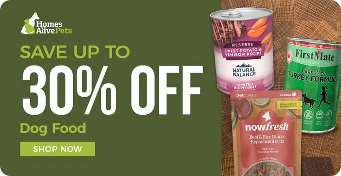 An image featuring various types of wet dog food in cans, promoting healthy nutrition.
