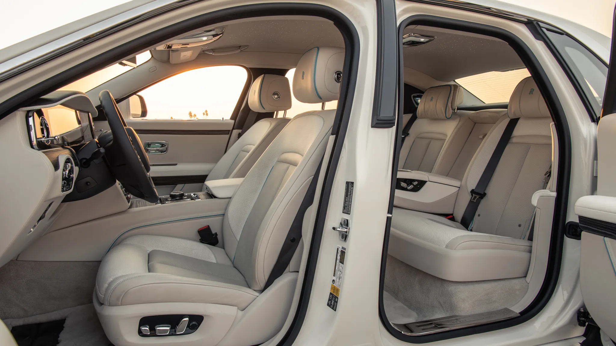 Arctic White leather interior of the 2021 Rolls-Royce Ghost