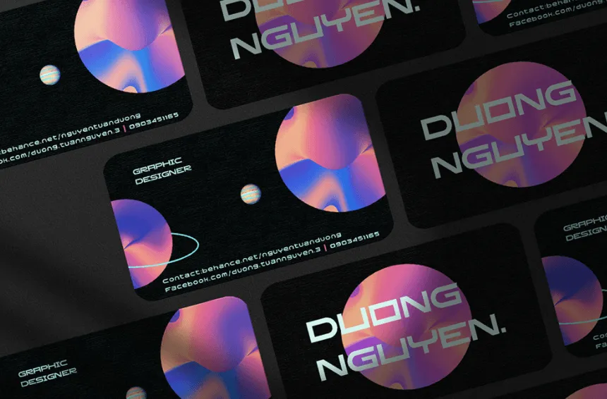 Astronomy Futuristic Space Black and Holo Planets graphic Designer Business Card