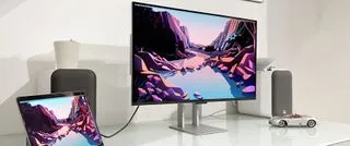 Asus ProArt PA32UCDM monitor from the rear, highlighting its professional build and connectivity options
