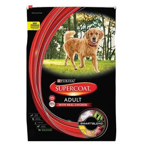 Bag of Supercoat Adult Chicken dry dog food, a common choice at Woolworths