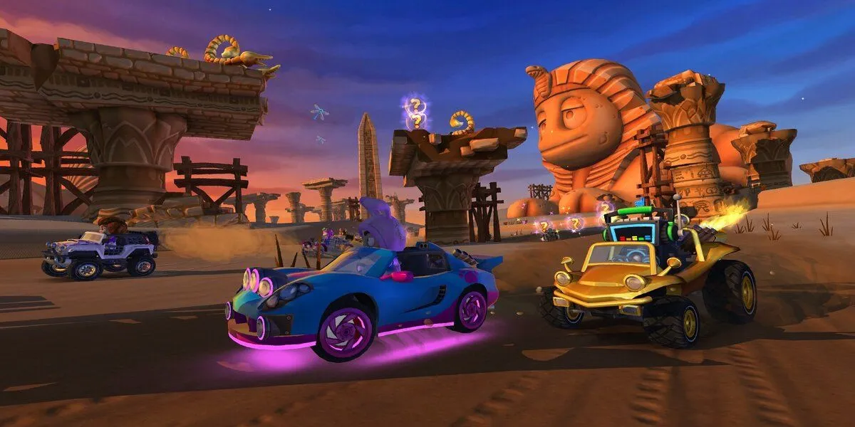 Beach Buggy Racing 2 karts drifting on a sunny beach