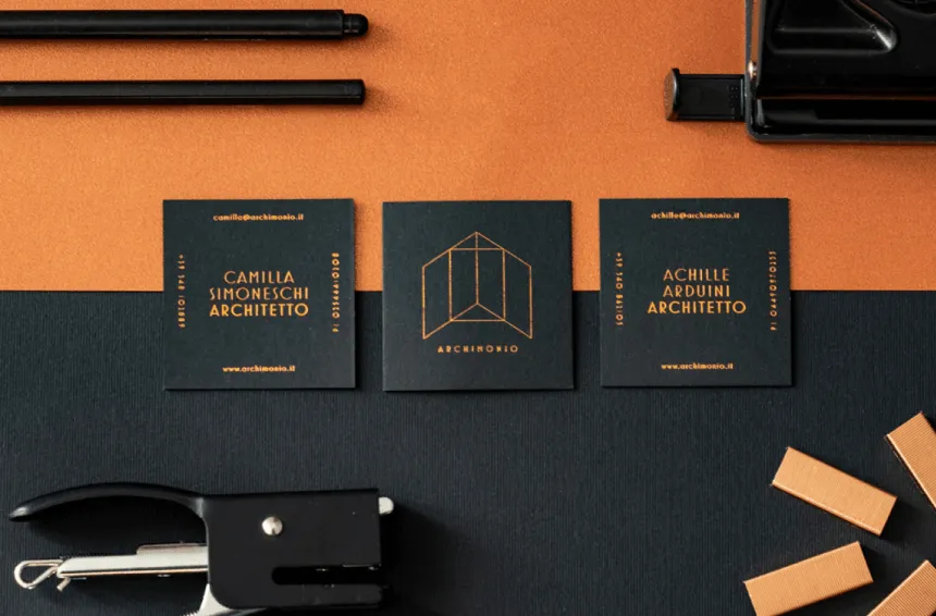 Black and Copper Square Art Deco Business Card Architect Studio