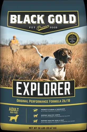 Black Gold Explorer Puppy Recipe ingredients showcasing named meat meals and grains