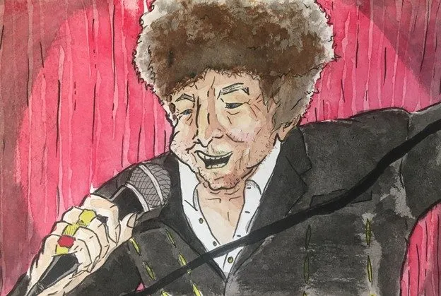 Bob Dylan, the "philosopher pirate," arriving in Bloomington