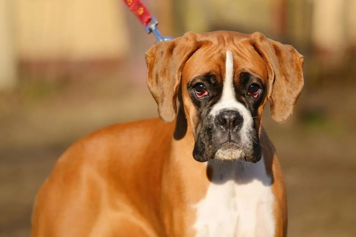 Boxer dog looking playful and gentle