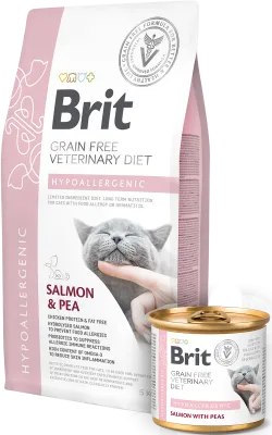Brit Hypoallergenic Salmon &amp; Pea cat food for feline food sensitivities