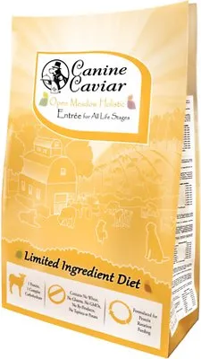 Canine Caviar Open Meadow Entree dry dog food kibble with a 4-star review rating, ideal for limited ingredient diets