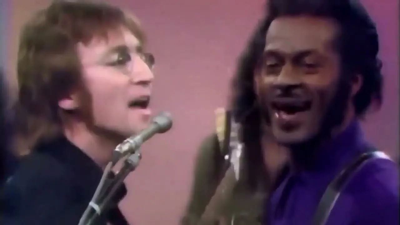 Chuck Berry, John Lennon, and Yoko Ono performing on The Mike Douglas Show