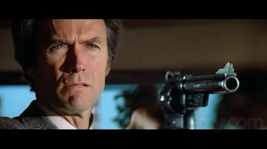 Clint Eastwood's 'Dirty Harry' pose, reflecting themes of choice and consequence explored in the 'Harry the Dirty Dog' story online