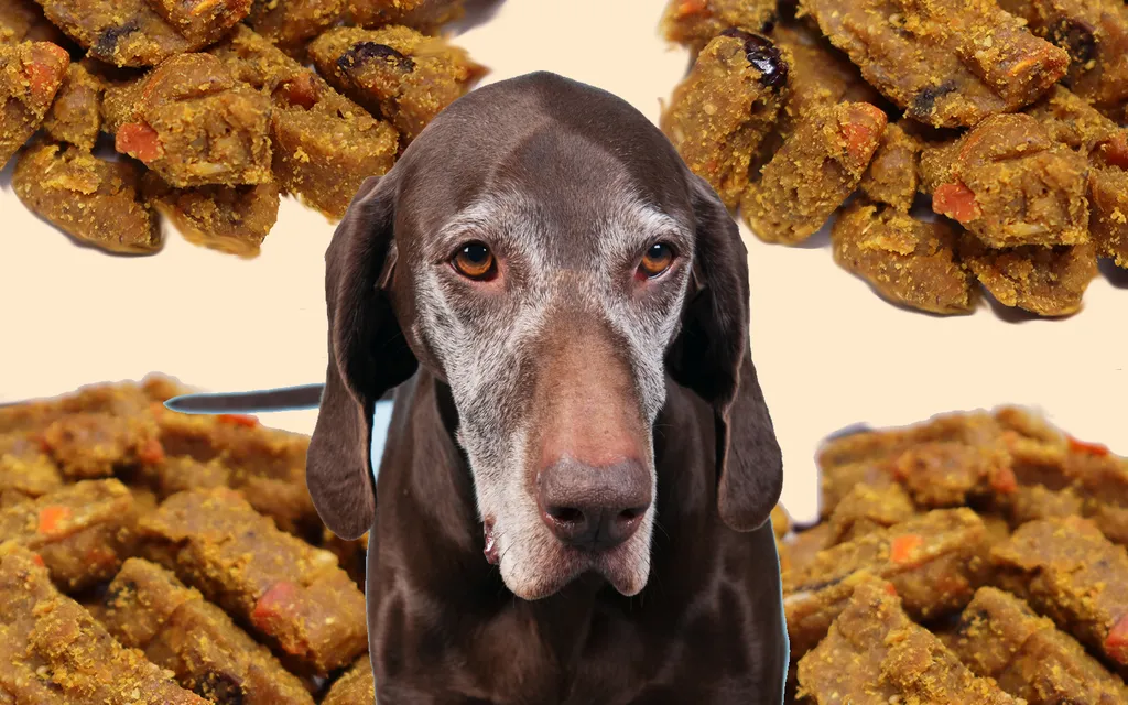 Close-up of soft kibble, an easy-to-chew dog food option for dogs with bad teeth