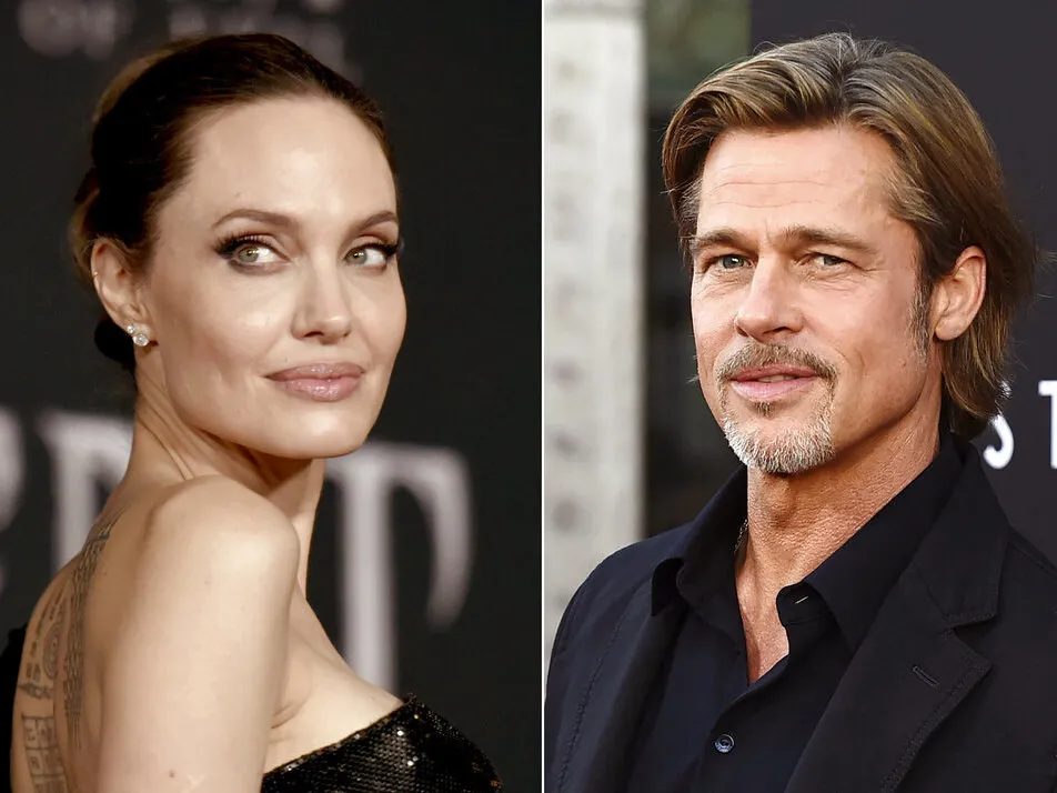 Combination photo of Angelina Jolie and Brad Pitt, key figures in the ongoing 2022 legal disputes concerning alleged domestic abuse on a 2016 flight.