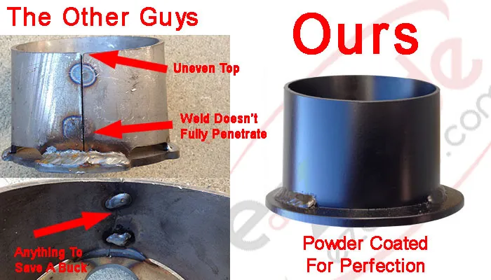Comparison of poorly fabricated aftermarket suspension brackets versus quality seamless pipe brackets