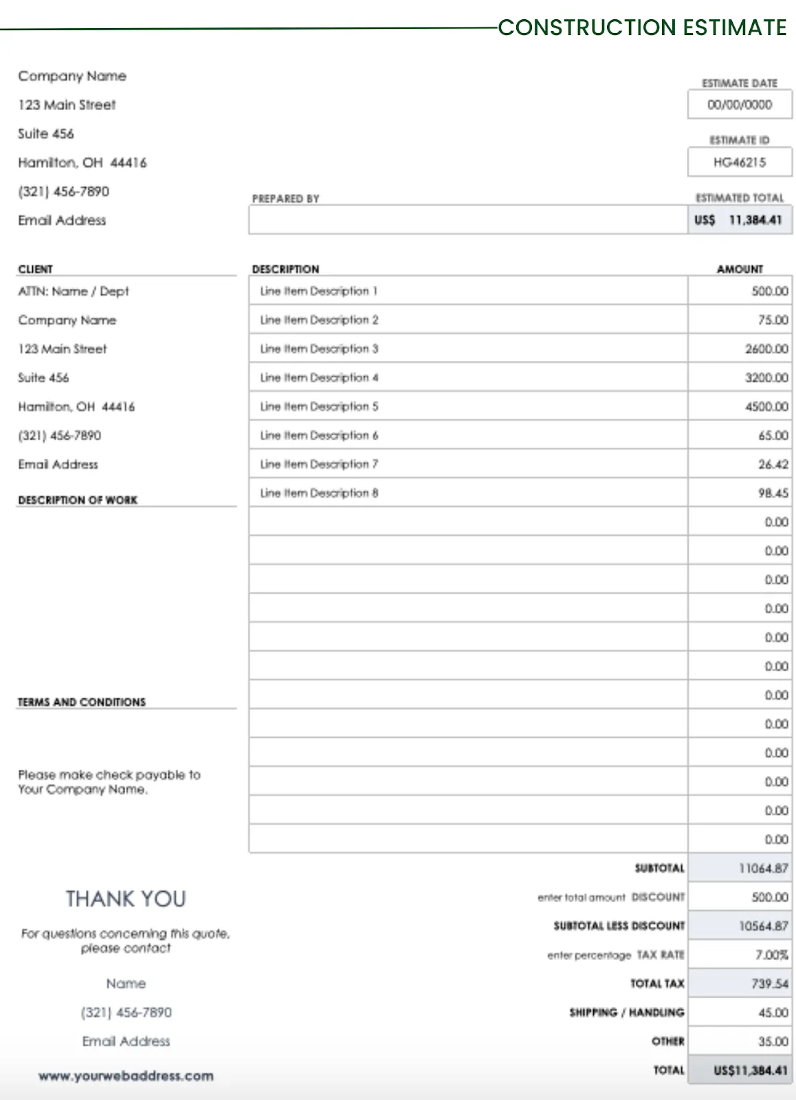 Construction Estimate Template