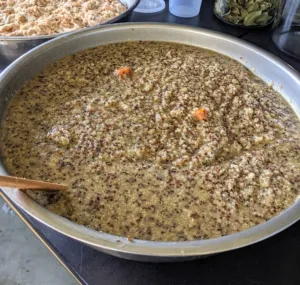 Cooked quinoa, a gluten-free superfood with essential amino acids, highlighting its role as a protein source in dog food.