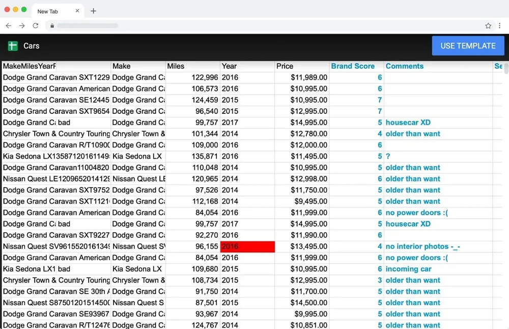 Crazy Car Spreadsheet
