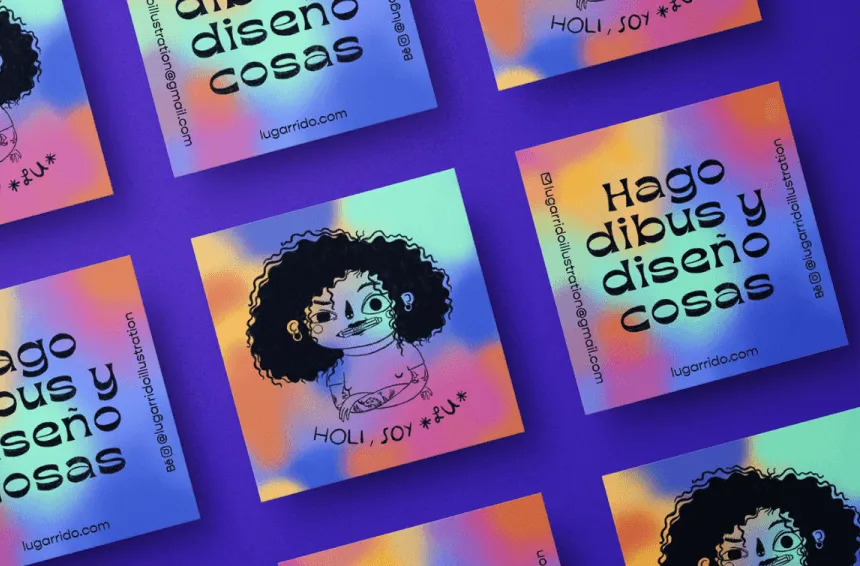 Creative Digital Illustrator Square Business Card with Ink Illustration and Holographic Design