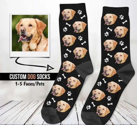 Custom dog socks with personalized dog photos, a whimsical Christmas present from dog to dad