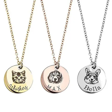 Custom engraved dog portrait necklace