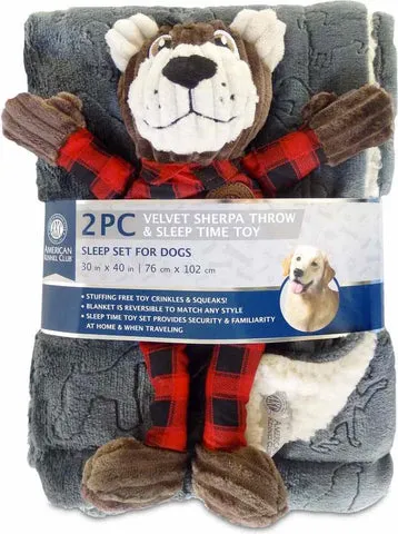 Dog bedtime set with blanket and toy