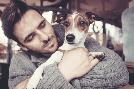 dog hug with owner