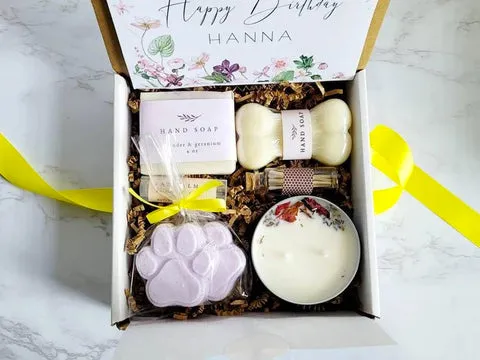 Dog Mom Spa Gift Set with items for owner and pet