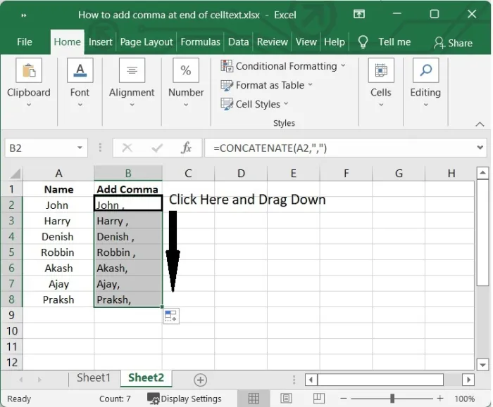 Drag down to apply formula to the remaining cells