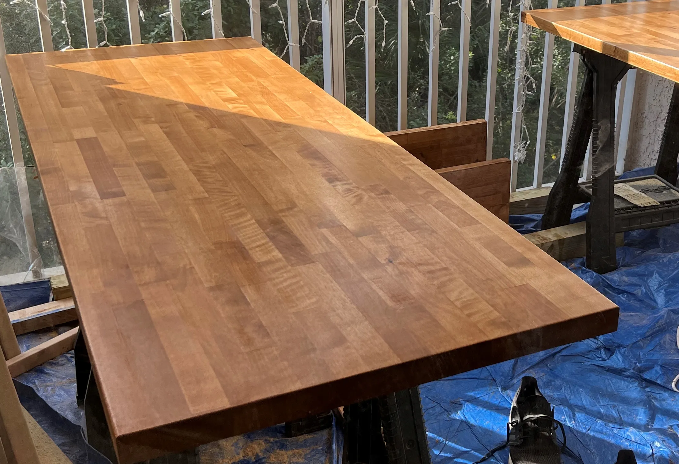 During the finishing process of the couples gaming desk