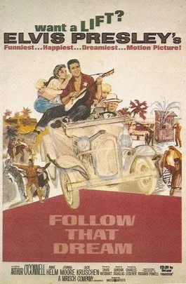 Elvis Presley, Anne Helm, and Arthur O'Connell in a scene from Follow That Dream, highlighting the Kwimper family's endearing hillbilly charm.