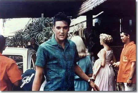 Elvis Presley at Coco Palms Resort in 1961 during the filming of Blue Hawaii