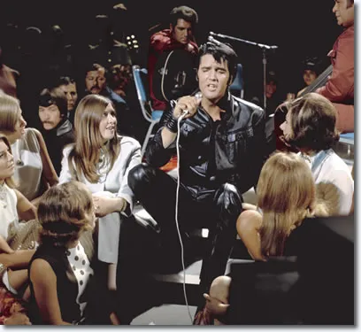 Elvis Presley in a candid moment during the 1968 Comeback Special rehearsals