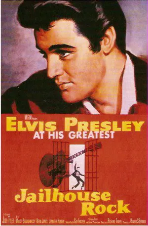 Elvis Presley in a scene from Jailhouse Rock, showcasing his rebellious persona.