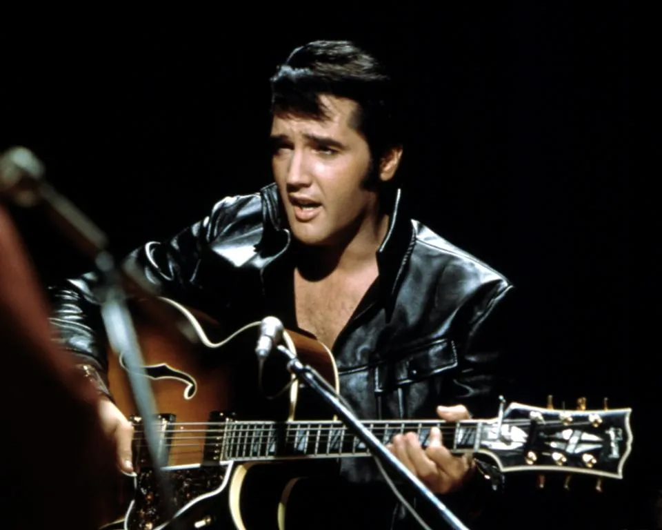 Elvis Presley performing during his iconic '68 Comeback Special, contributing to his enduring legacy