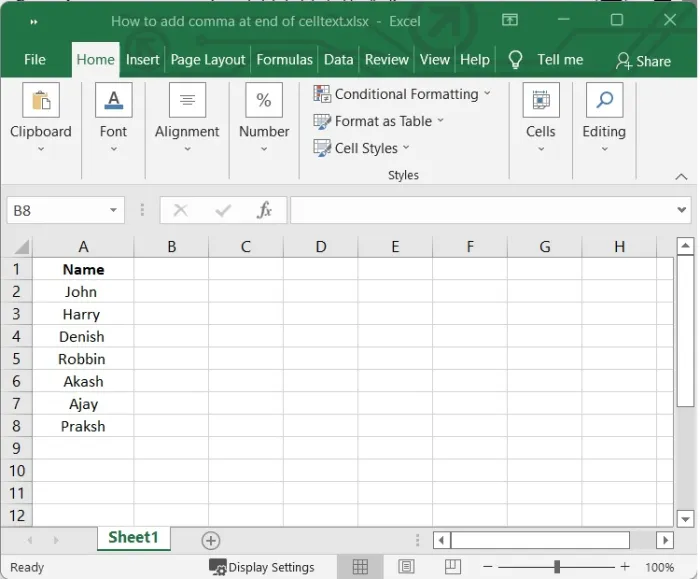 Employee Names in Excel Sheet
