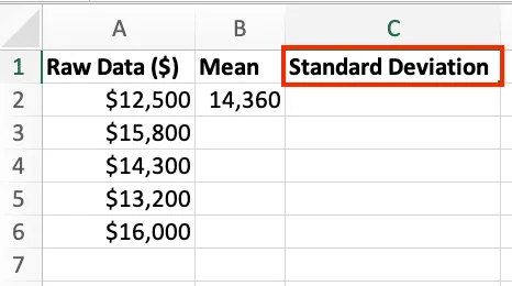 Excel column D setup labeled 