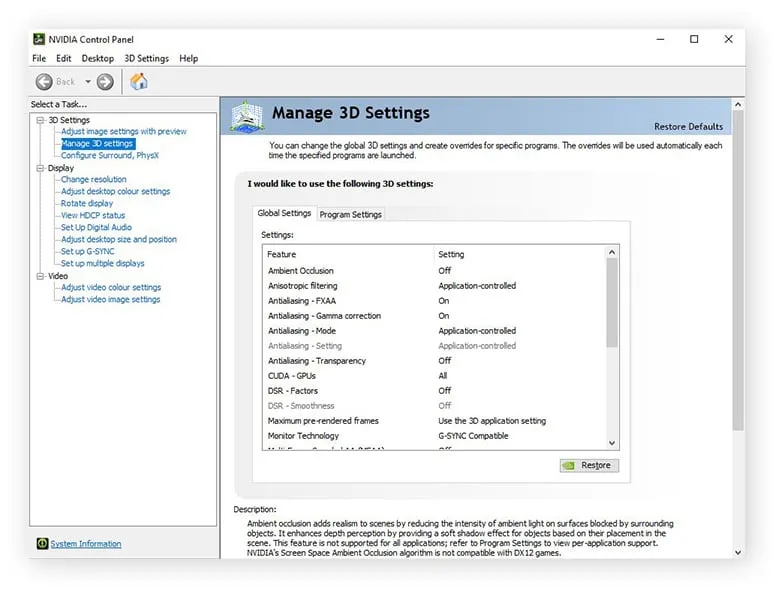 Find System Information in the NVIDIA Control Panel.