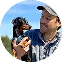 Founder with dog