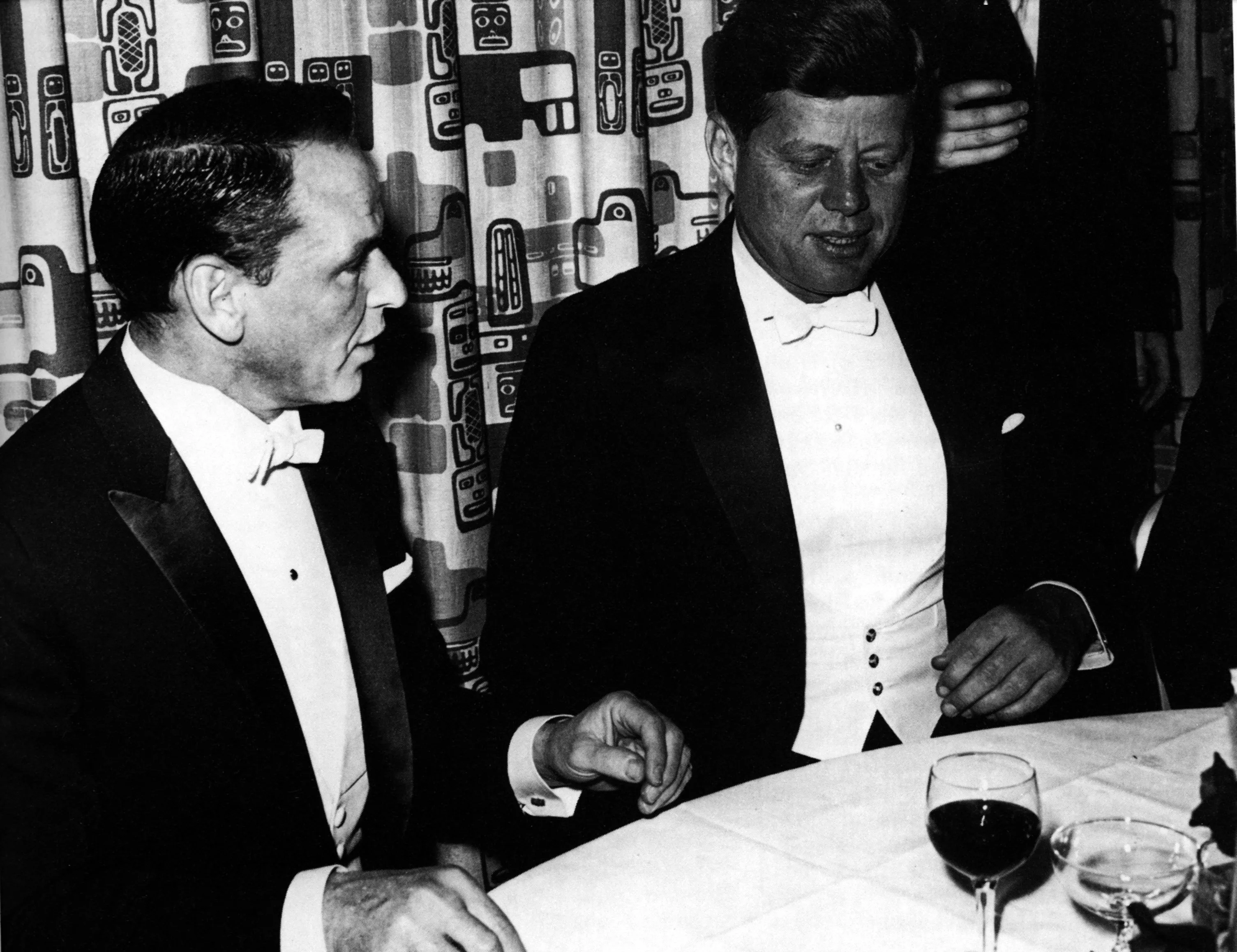 Frank Sinatra and John F. Kennedy at Kennedy’s inaugural ball at the Mayflower Hotel in Washington D.C, in January 1961.
