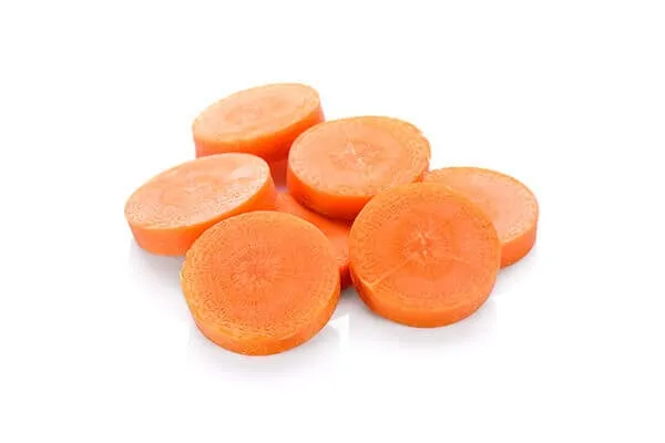 Fresh carrots, an excellent source of beta carotene and fiber for dogs.