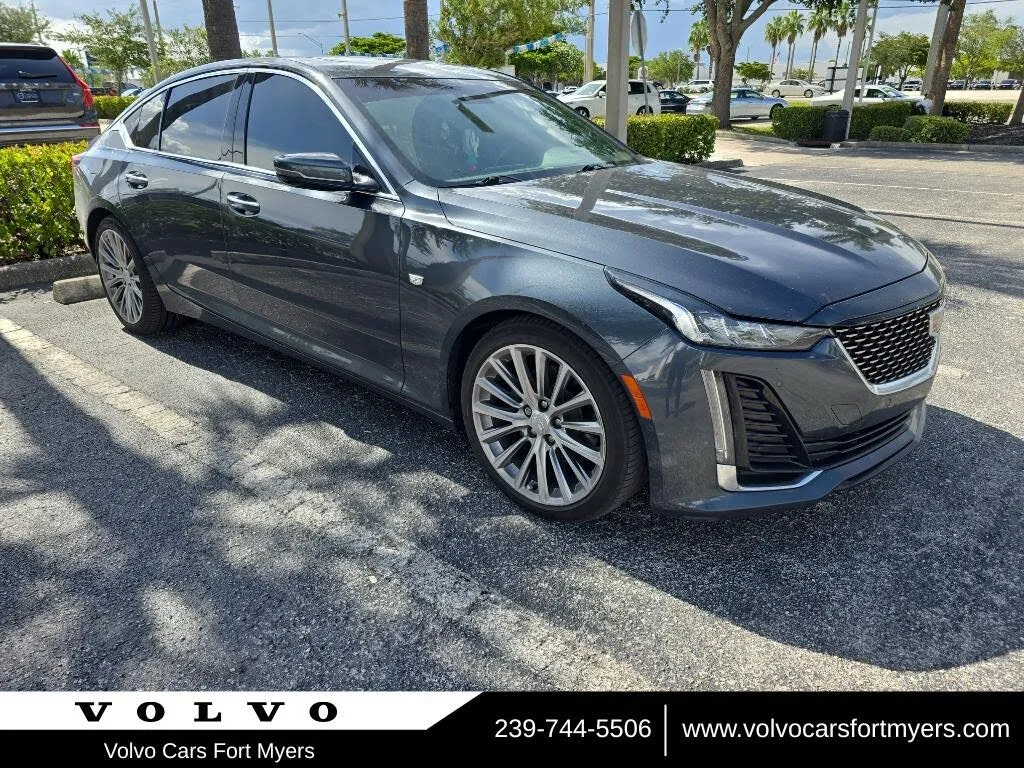 Front view of a gray 2020 Cadillac CT5 Premium Luxury sedan.