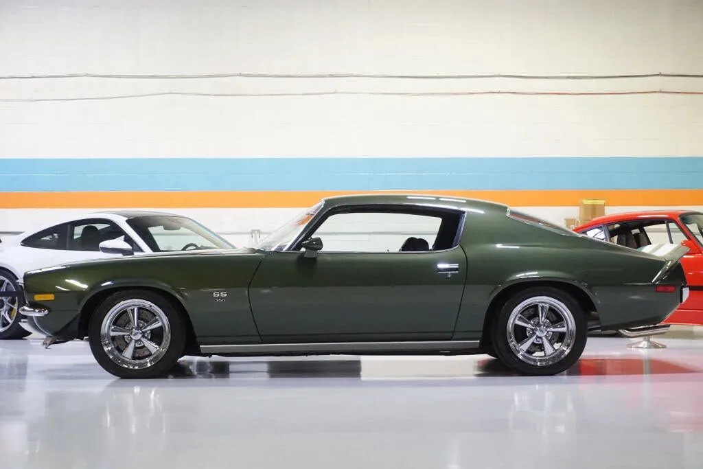 Front view of a green 1970 Chevrolet Camaro